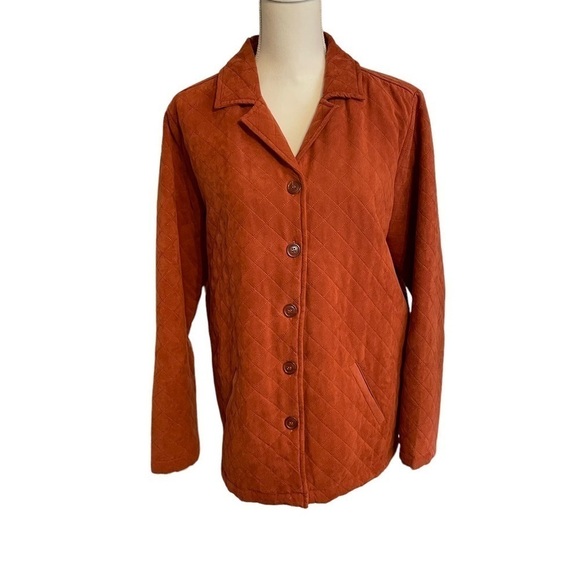 Lemon Grass Rust Orange Quilted Long Sleeve Barn Jacket Button Front. Large Tall - Picture 5 of 12
